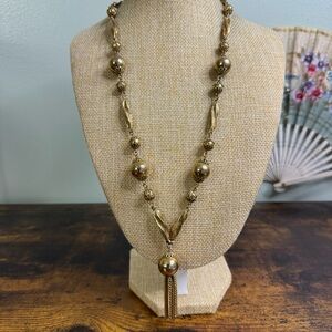 Vintage Gold Beaded Necklace with Tassel 1960’s 24”